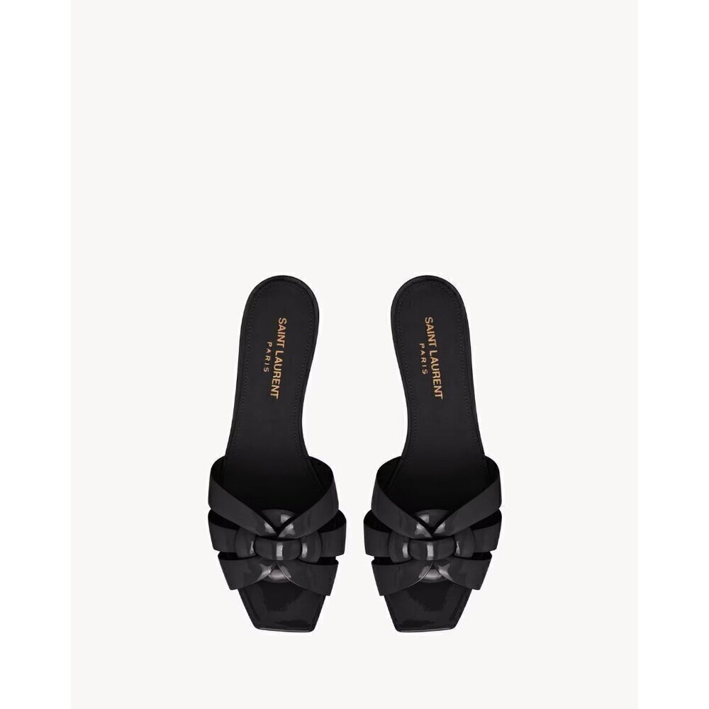 Saint Laurent Tribute Mule Patent Leather Slide Sandals Black Womens Size 36 6 - Picture 2 of 10